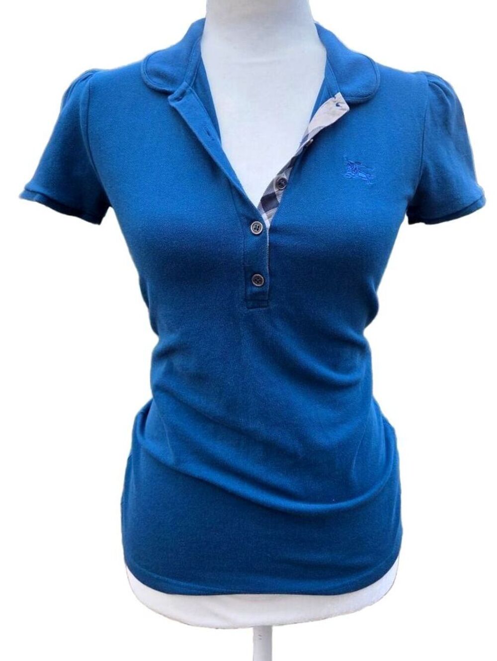 Burberry Brit Blue Nova Check Placket Polo Shirt S Designer Preppy Quiet Luxury